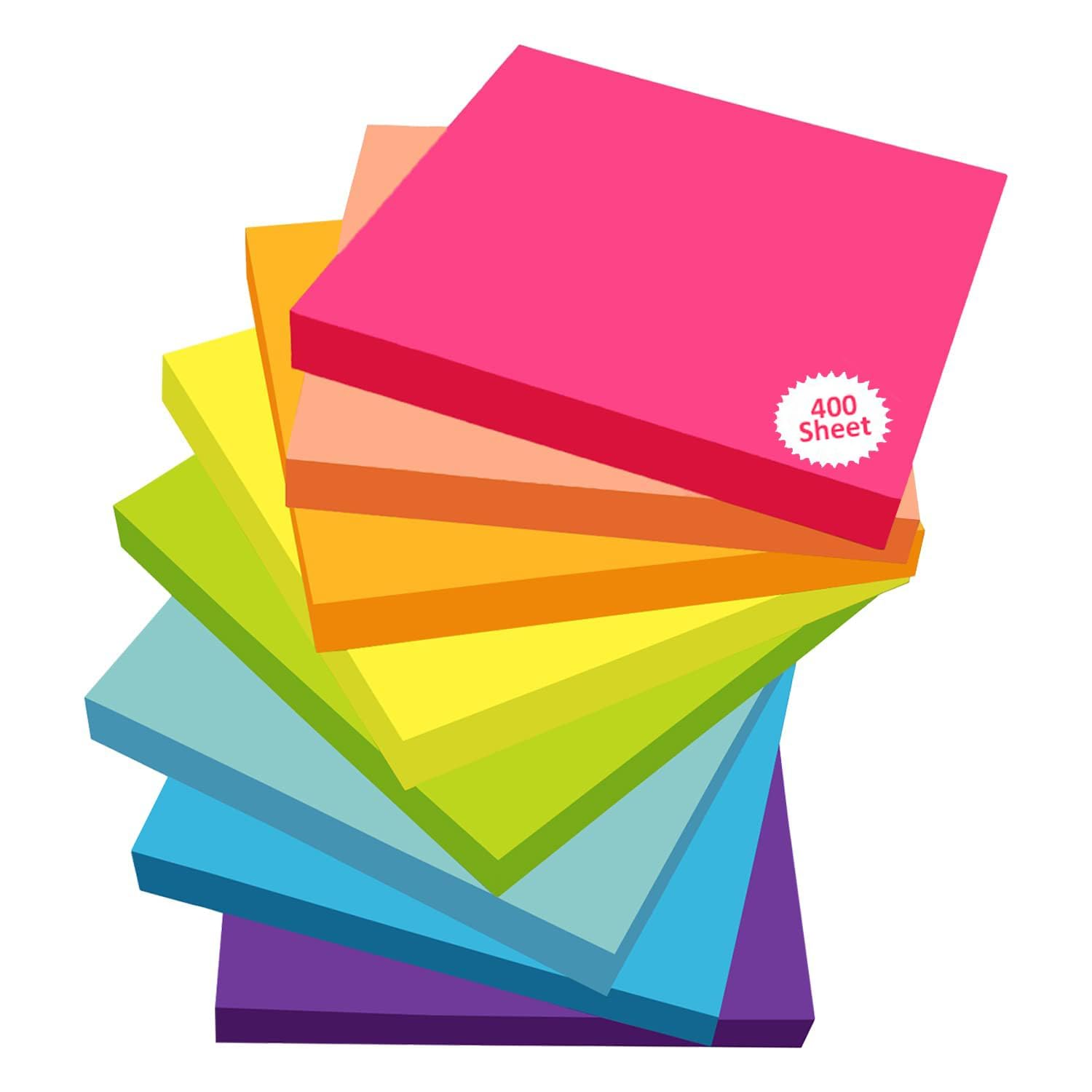 Cubic Multicolour Sticky Notes – 400 Sheets | 5 Bright Colours (80 Sheets Each) | Self-Adhesive, Removable & Residue-Free Memo Pads | Ideal for Notes, Reminders, Planning, Study